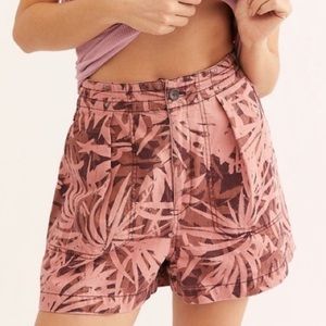 Free People Rough Roads Pink Palm Print Utility Shorts